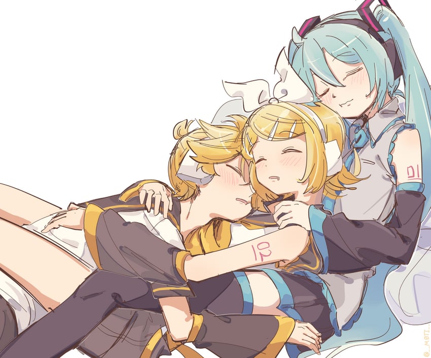 hatsune miku, kagamine rin, and kagamine len (vocaloid) drawn by m0ti