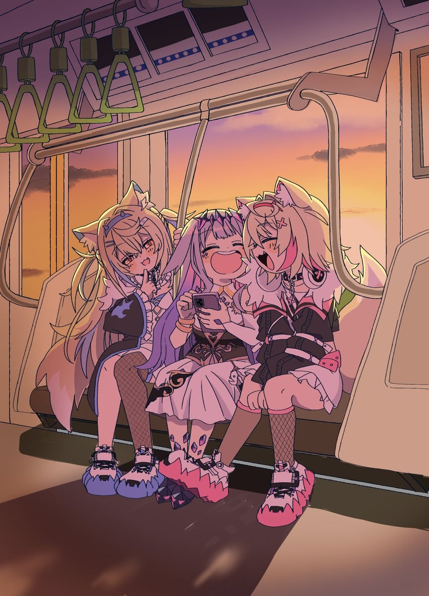 fuwawa abyssgard, mococo abyssgard, and koseki bijou (hololive and 1 more) drawn by tada_no_shika