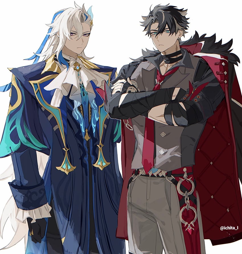 neuvillette and wriothesley (genshin impact) drawn by ichita_(ichita_i)