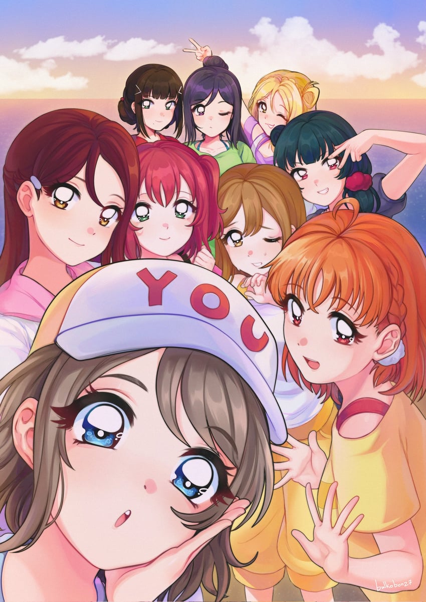 watanabe you, tsushima yoshiko, sakurauchi riko, takami chika, matsuura kanan, and 4 more (love live! and 1 more) drawn by bulkobon