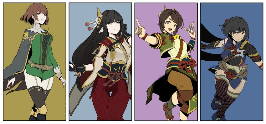 hinoa, yomogi, and rondine (monster hunter and 1 more) drawn by jon_eve