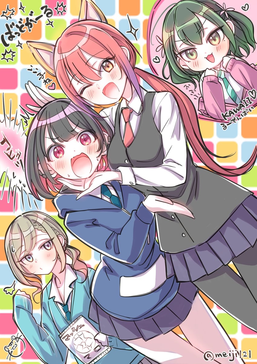 yuutani yuu, suzukaze suzu, mizutori atori, and ruriha rura (bad girl) drawn by meiji_(mosamoo3)