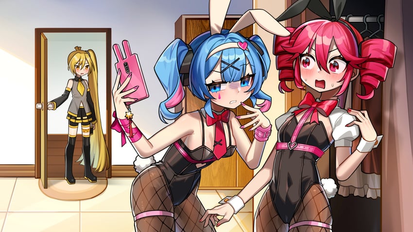 hatsune miku, kasane teto, and akita neru (vocaloid and 3 more) drawn by kakosa_sama