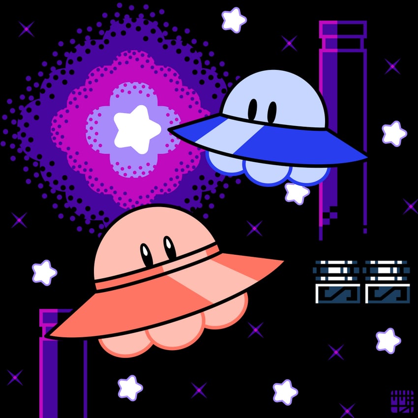 kirby, ufo, and ufo kirby (kirby and 1 more) drawn by sasakinao