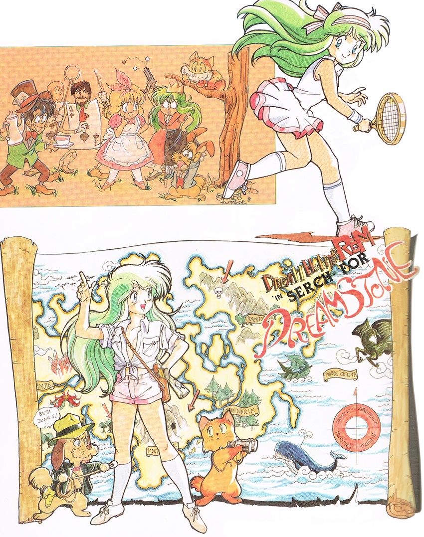 alice, ayanokouji rem, beta, alpha, and indiana jones (alice's adventures in wonderland and 2 more) drawn by mouri_kazuaki