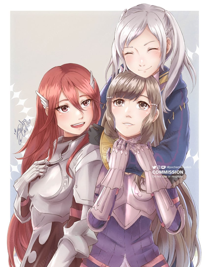 female robin, cordelia, and sumia (fire emblem and 1 more) drawn by pochamastudios