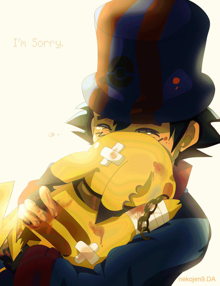 pikachu and ash ketchum (pokemon and 1 more) drawn by nekojen9