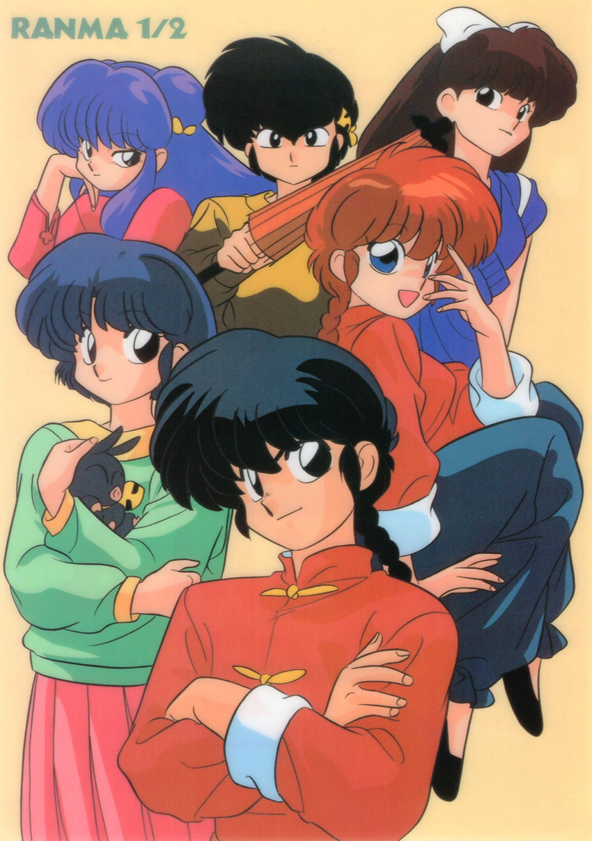ranma-chan, shampoo, tendou akane, saotome ranma, p-chan, and 2 more (ranma 1/2)