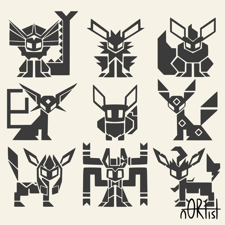 eevee, sylveon, umbreon, glaceon, vaporeon, and 4 more (pokemon and 1 more) drawn by n0rtist