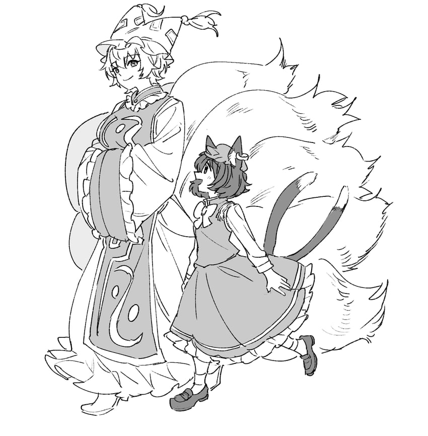 yakumo ran and chen (touhou) drawn by mero_(starfish_jcs)