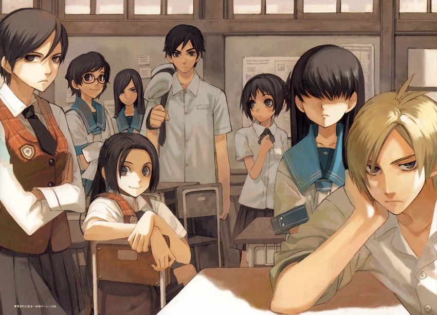 juuzawa juu, ochibana ame, ayase ichiko, ochibana hikaru, kirishima yukihime, and 3 more (denpa teki na kanojo) drawn by yamamoto_yamato
