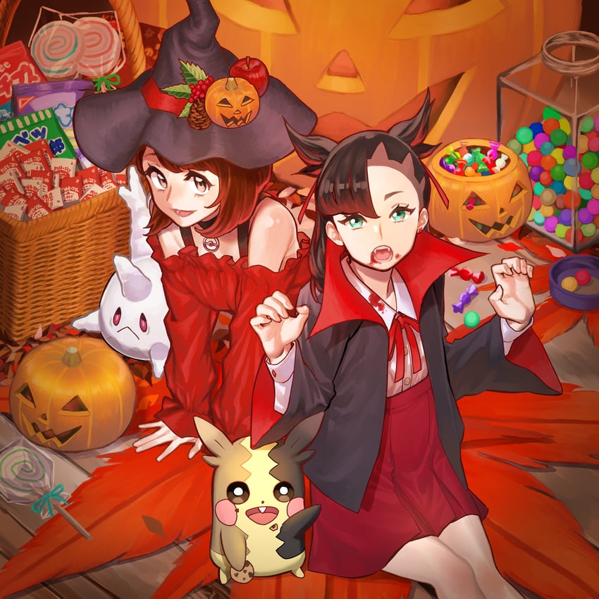 marnie, gloria, morpeko, and galarian corsola (pokemon and 1 more) drawn by matsu_bokkuri