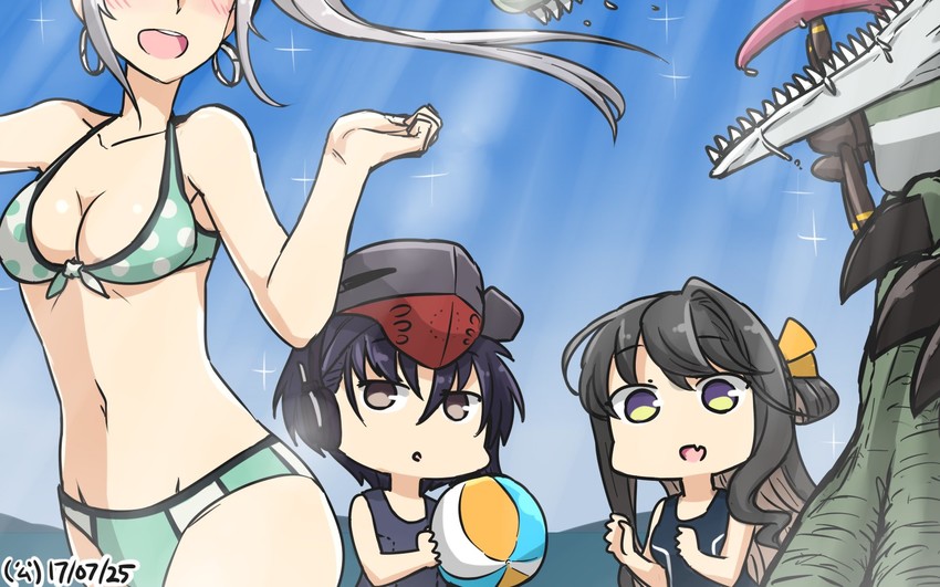 naganami, akitsushima, i-13, and nishikitaitei-chan (kantai collection) drawn by hamu_koutarou