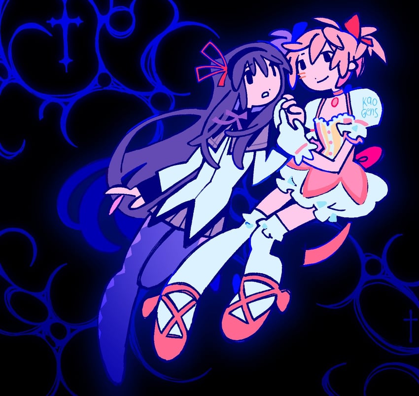 akemi homura and kaname madoka (mahou shoujo madoka magica) drawn by kaogens