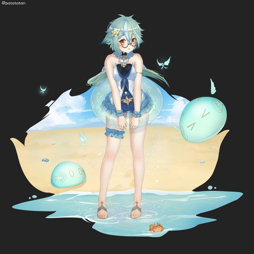 slime, sucrose, and anemo slime (genshin impact) drawn by patatatan