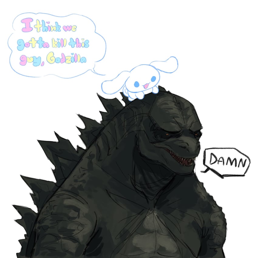 cinnamoroll and godzilla (sanrio and 2 more) drawn by lins_(faemothra)