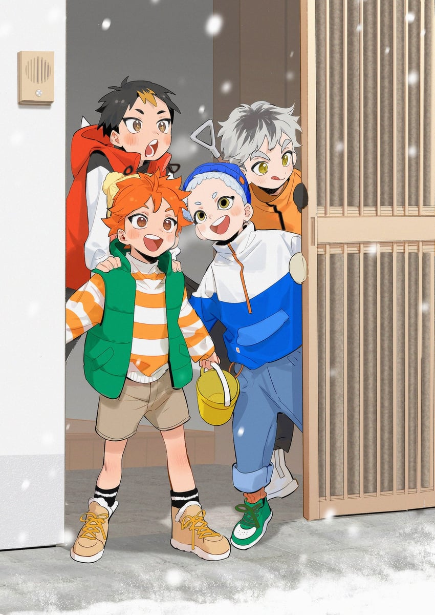 hinata shouyou, bokuto koutarou, nishinoya yuu, and hoshiumi kourai (haikyuu!!) drawn by annsmow