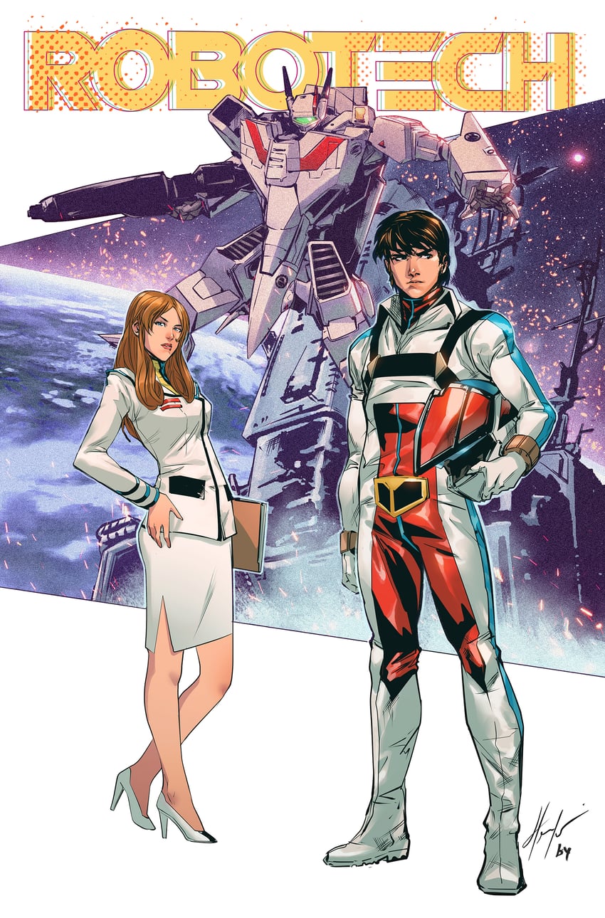 vf-1, sdf-1, ichijou hikaru, hayase misa, and vf-1j (macross and 2 more) drawn by bryanvalenza and hendry_prasetya