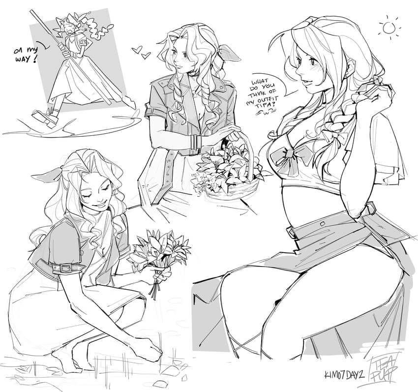 aerith gainsborough (final fantasy and 3 more) drawn by teapuppp