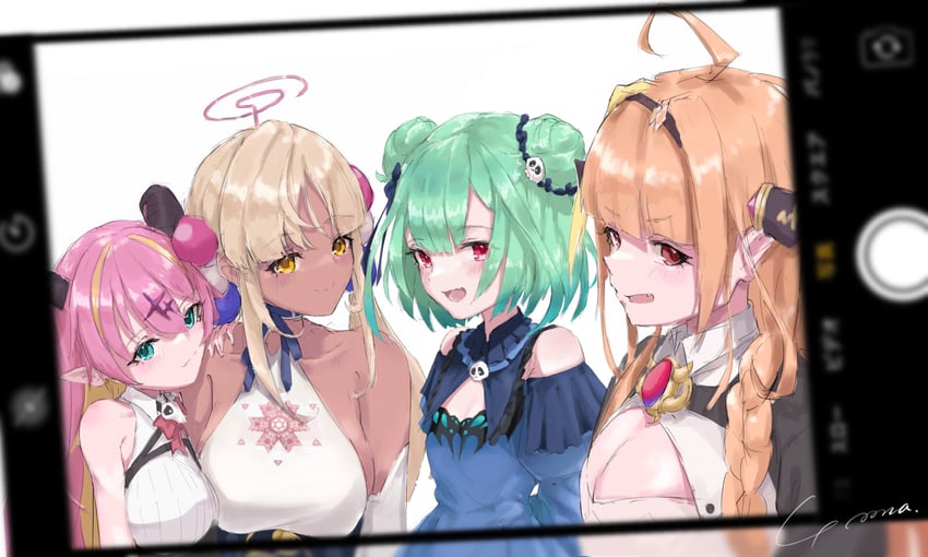 uruha rushia, kiryu coco, tsukumo sana, and mano aloe (hololive and 1 more) drawn by yo_na