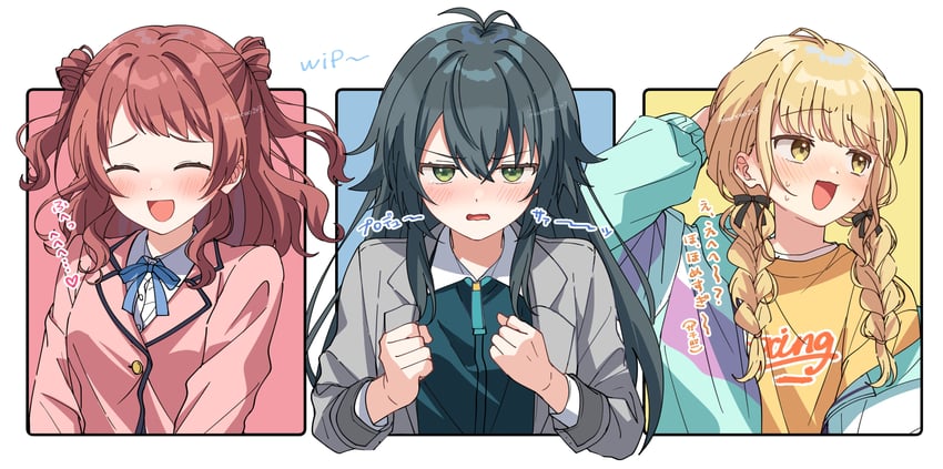 fujita kotone, hanami saki, and tsukimura temari (idolmaster and 1 more) drawn by mikawa_ayumu