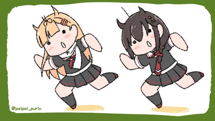 shigure, yuudachi, shigure kai ni, yuudachi kai ni, and sabotender (kantai collection and 1 more) drawn by poipoi_purin