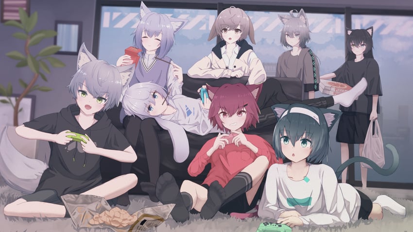 xelevia, neige, lunato, tonnerre, noul, and 3 more (vrchat) drawn by xelevia