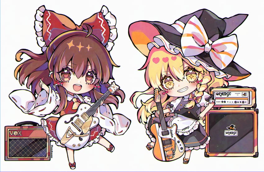 hakurei reimu and kirisame marisa (touhou) drawn by kyouda_suzuka