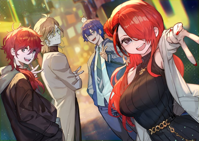lain paterson, leos vincent, lauren iroas, mameneko, and oliver evans (nijisanji) drawn by lack