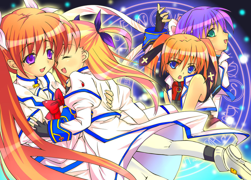 takamachi nanoha, vivio, subaru nakajima, and teana lanster (lyrical nanoha and 1 more) drawn by yu_yu