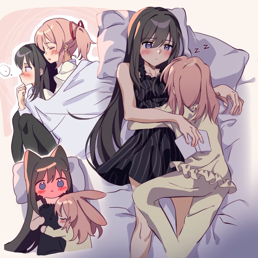 akemi homura and kaname madoka (mahou shoujo madoka magica) drawn by kuro_miumu