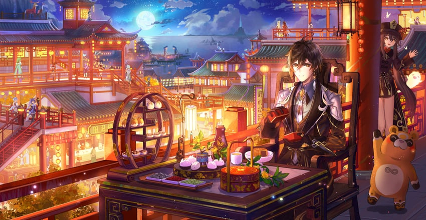 ganyu, hu tao, zhongli, keqing, xiao, and 17 more (genshin impact) drawn by hebbtia