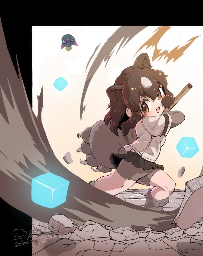 brown bear and cellien (kemono friends and 1 more) drawn by riri_(dgra3272)