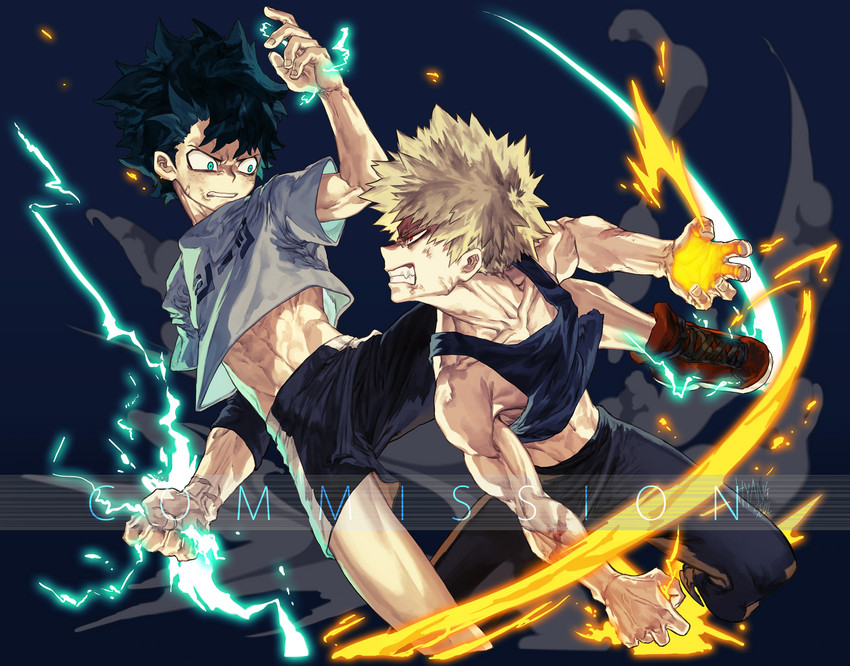 midoriya izuku and bakugou katsuki (boku no hero academia) drawn by leeis_cool
