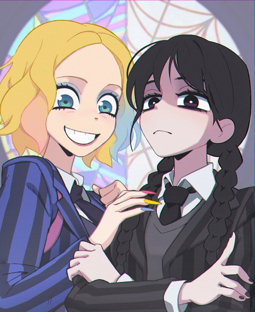 wednesday addams and enid sinclair (addams family and 1 more) drawn by aisendraw