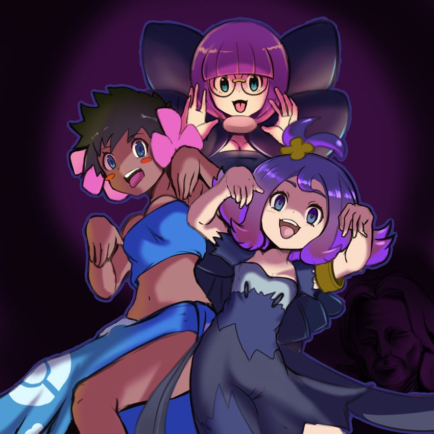 acerola, shauntal, phoebe, and agatha (pokemon and 4 more) drawn by tenteco_(covamin)
