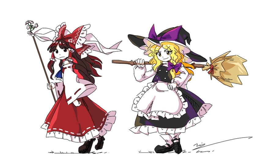 hakurei reimu and kirisame marisa (touhou) drawn by yoiy_san