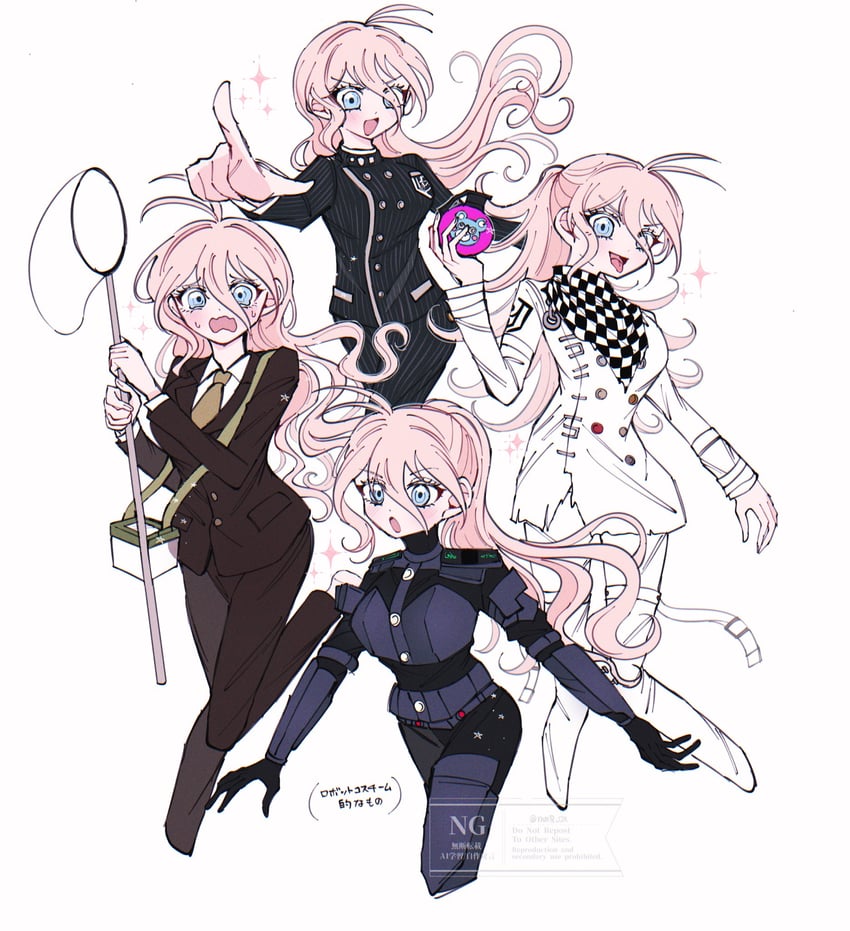 oma kokichi, saihara shuichi, iruma miu, k1-b0, and gokuhara gonta (danganronpa and 1 more) drawn by mmr_0x
