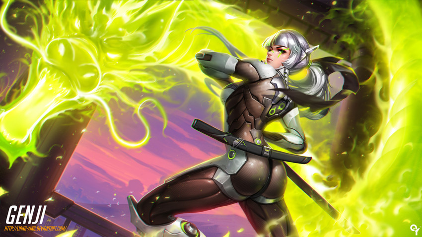 genji (overwatch and 1 more) drawn by liang_xing