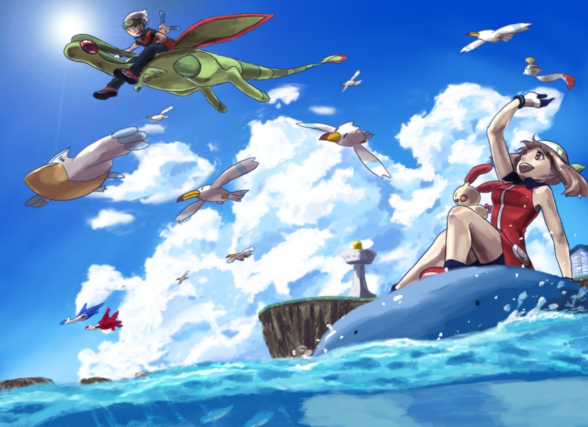 may, brendan, latias, flygon, latios, and 6 more (pokemon and 2 more) drawn by sky-sky