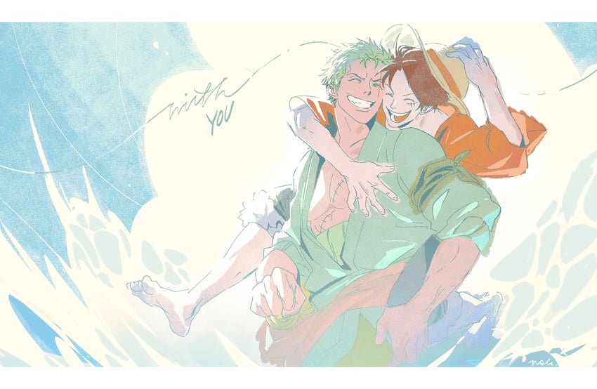 monkey d. luffy and roronoa zoro (one piece) drawn by nok_(nok_1)