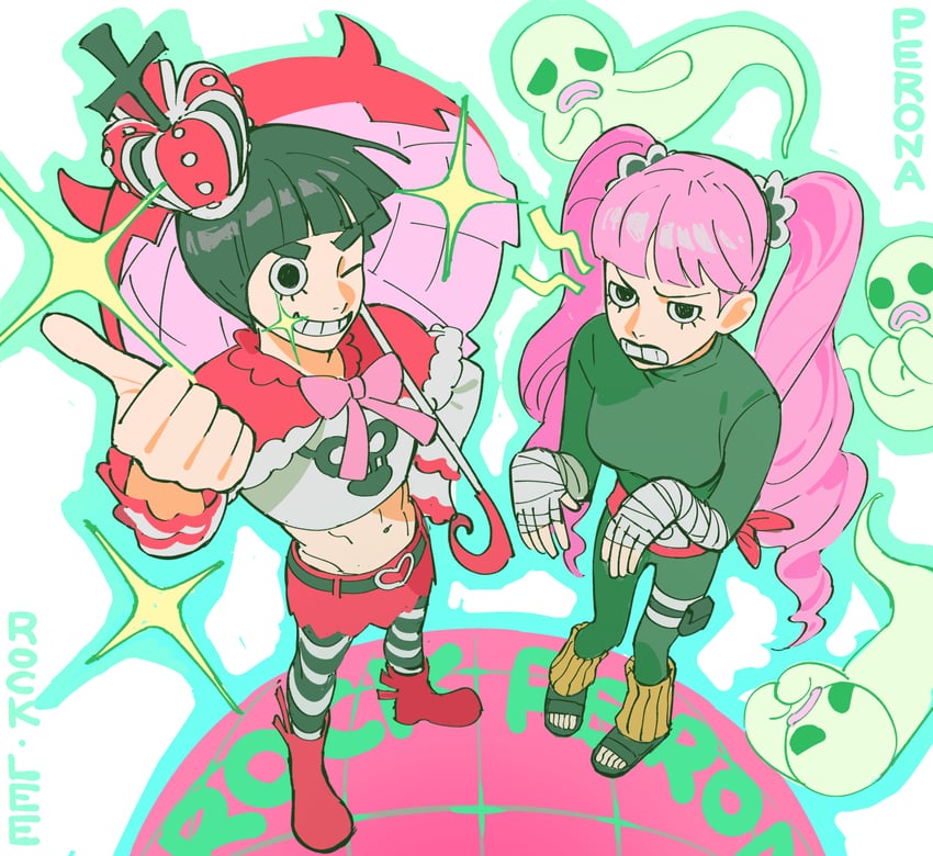 perona and rock lee (one piece and 1 more) drawn by nyan_2020