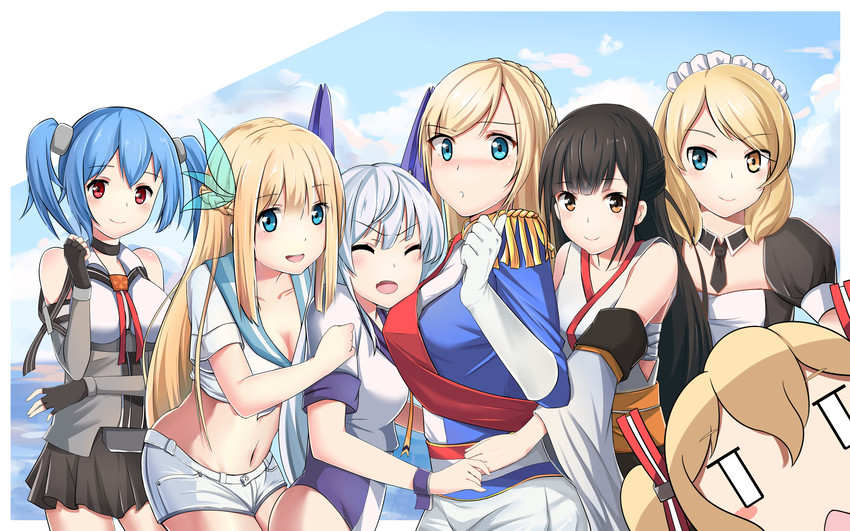 lexington, akagi, richelieu, glowworm, le fantasque, and 2 more (warship girls r) drawn by yesheng_yaomeng