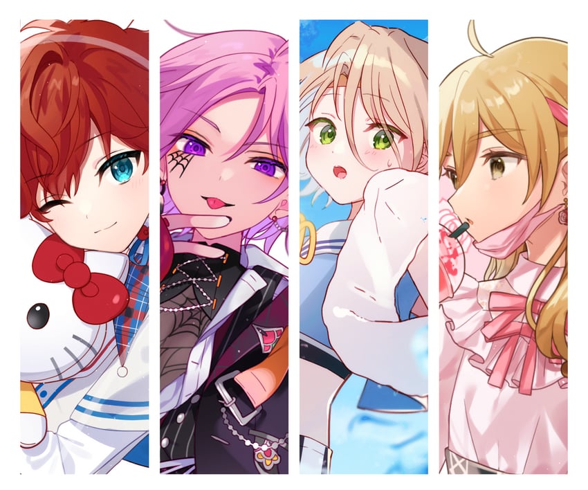 hello kitty, amagi hiiro, shiratori aira, oukawa kohaku, and mashiro tomoya (ensemble stars! and 2 more) drawn by shisokonbu