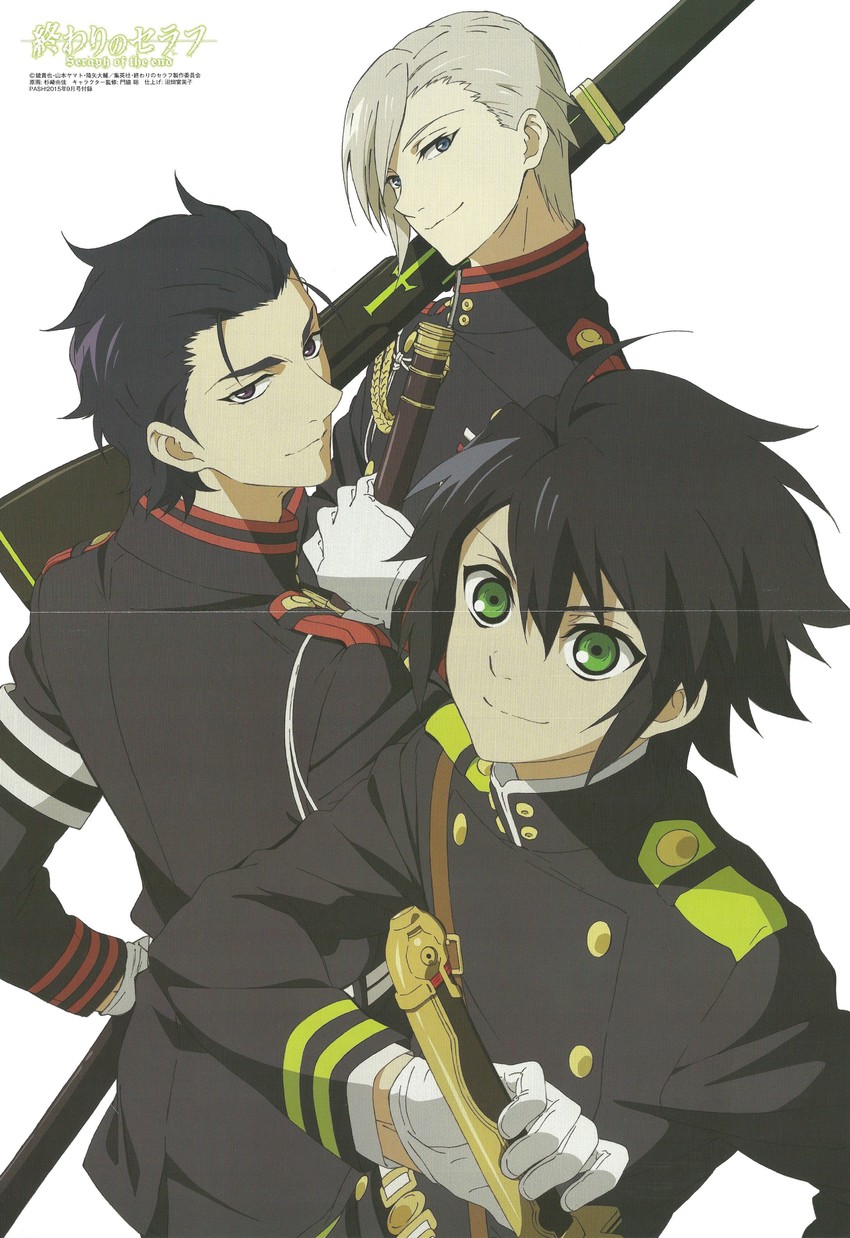 hyakuya yuuichirou, ichinose guren, and hiiragi shinya (owari no seraph) drawn by sugizaki_yuka