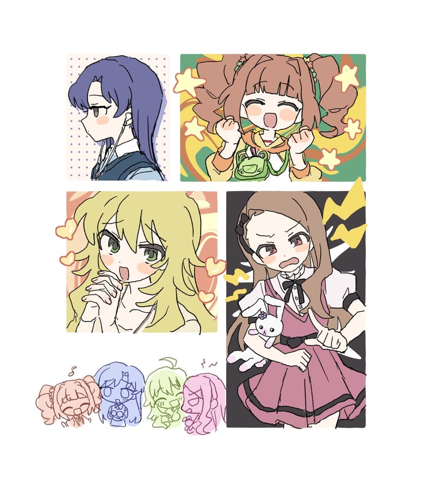 hoshii miki, kisaragi chihaya, minase iori, takatsuki yayoi, and usa-chan (idolmaster) drawn by pnt_0202