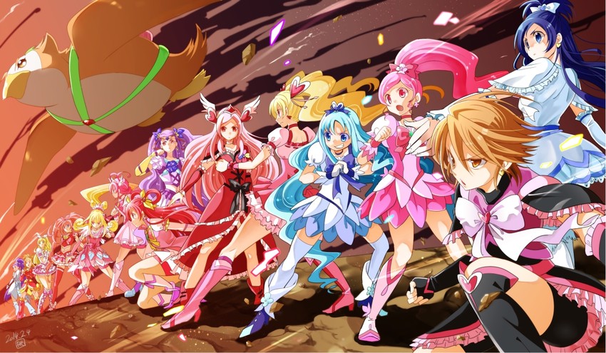 houjou hibiki, kurumi erika, aida mana, hoshizora miyuki, misumi nagisa, and 25 more (precure and 11 more) drawn by rihitoman