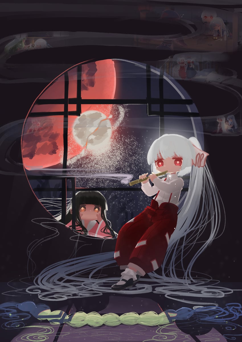 fujiwara no mokou, kamishirasawa keine, houraisan kaguya, mystia lorelei, and ex-keine (touhou) drawn by sweet_reverie