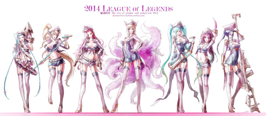 ahri, jinx, sona, caitlyn, katarina, and 2 more (league of legends) drawn by loiza