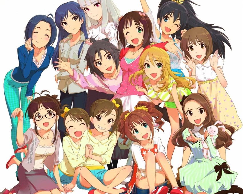 hoshii miki, kisaragi chihaya, amami haruka, kikuchi makoto, shijou takane, and 8 more (idolmaster) drawn by annindoufu_(oicon)
